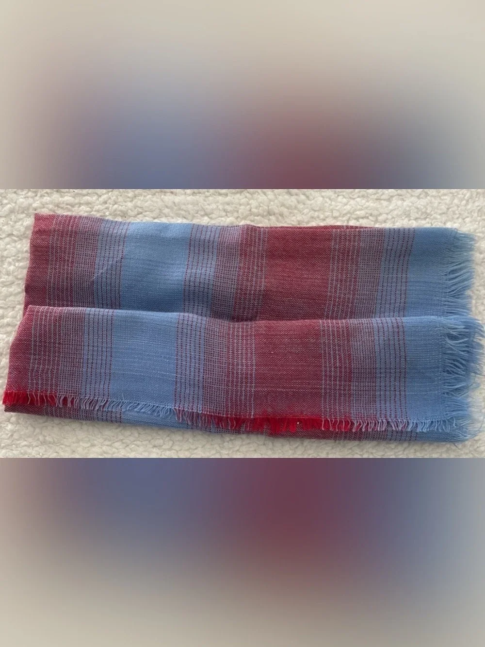 Red Blue Woven Fringe Scarf Wrap Shawl Soft Winter Rectangle